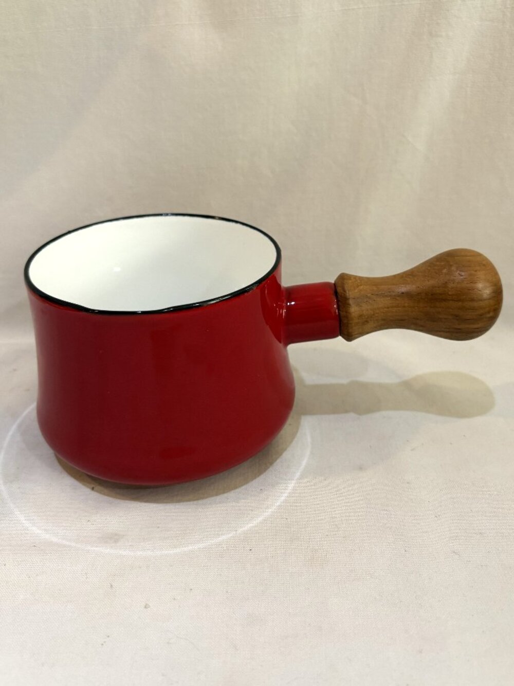 VTG Dansk JHQ Design Kobenstyle Red Enamel Butter Warmer Teak Wood Handle AS IS